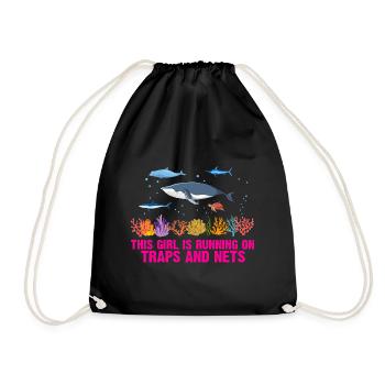 Girl Net Boat Marine Biologist Biology Ocean - Drawstring Bag - black - Front