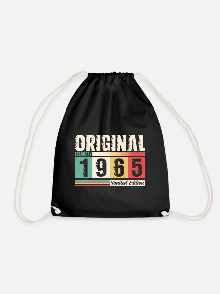60th Birthday Gift Husband Original February 1965 - Drawstring Bag - black