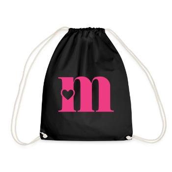 Letter m Initial Letter with Heart - Drawstring Bag - black - Front