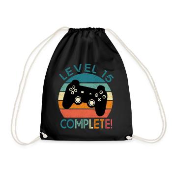 Geburtstag 15 Jahre gamer level 15 geschenk 15 jahre - Turnbeutel - Schwarz - Vorne