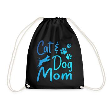 Pet Cat And Dog Mom Tees For Women, Cat Dog Mom - Drawstring Bag - black - Front
