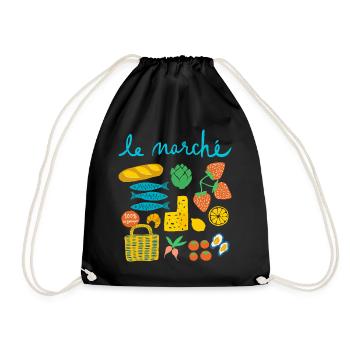 Market France Sardines Girl Summer Women - Drawstring Bag - black - Front