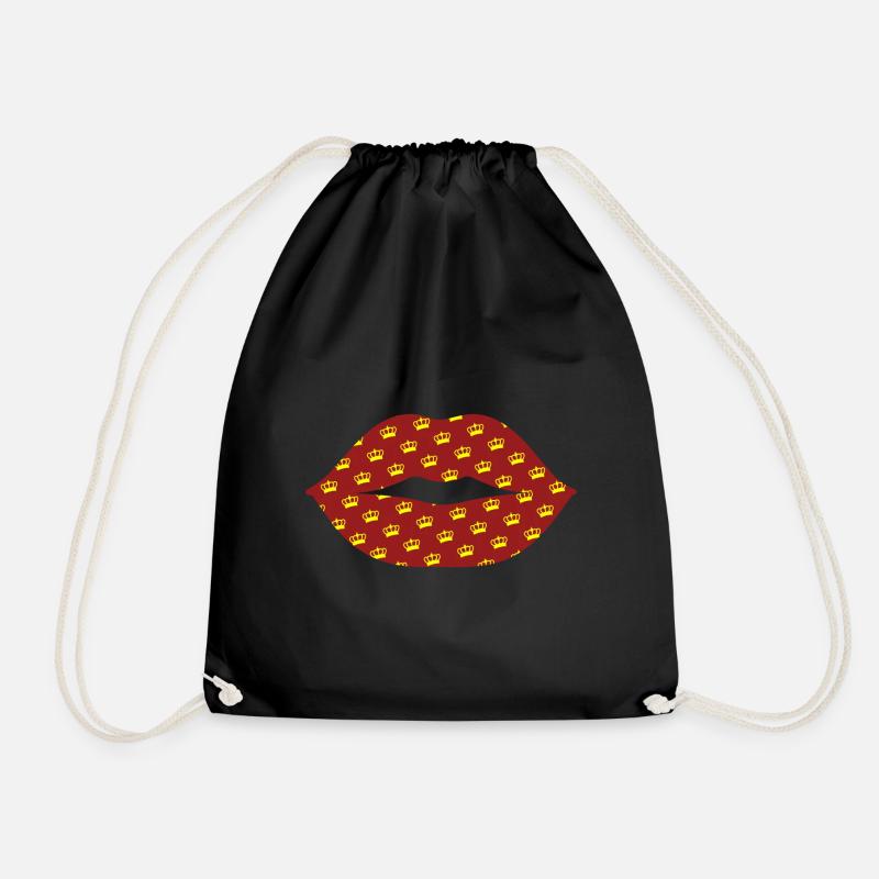 Kissing Lips Carnival | Golden crowns - Drawstring Bag - black