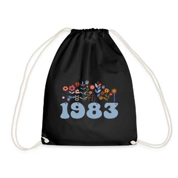 1983 Floral Pattern 1983 Floral Theme Flowers 1983 - Drawstring Bag - black - Front