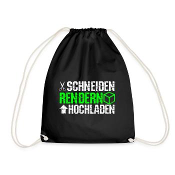 Schneiden Rendern Hochladen - Geschenk für Video C - Turnbeutel - Schwarz - Vorne