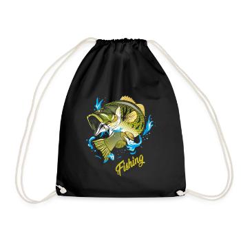 fishing angeln angler fischen fischer fisch - Turnbeutel - Schwarz - Vorne