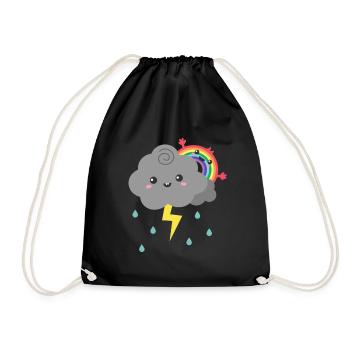 Cute Rainbow Hiding Behind Thunderstorm Cloud - Drawstring Bag - black - Front