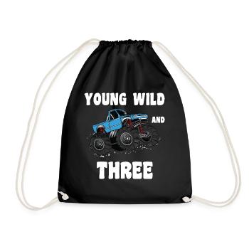Young Wild And Three - 3rd Birthday Kids Truck - Drawstring Bag - black - Front