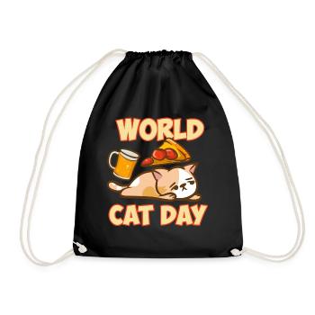 World Cat Day Weltkatzentag Tag der Katze Cat - Drawstring Bag - black - Front