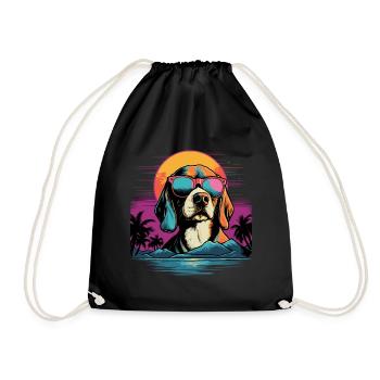 Retro Wave Beagle Dog Shirt - Turnbeutel - Schwarz - Vorne
