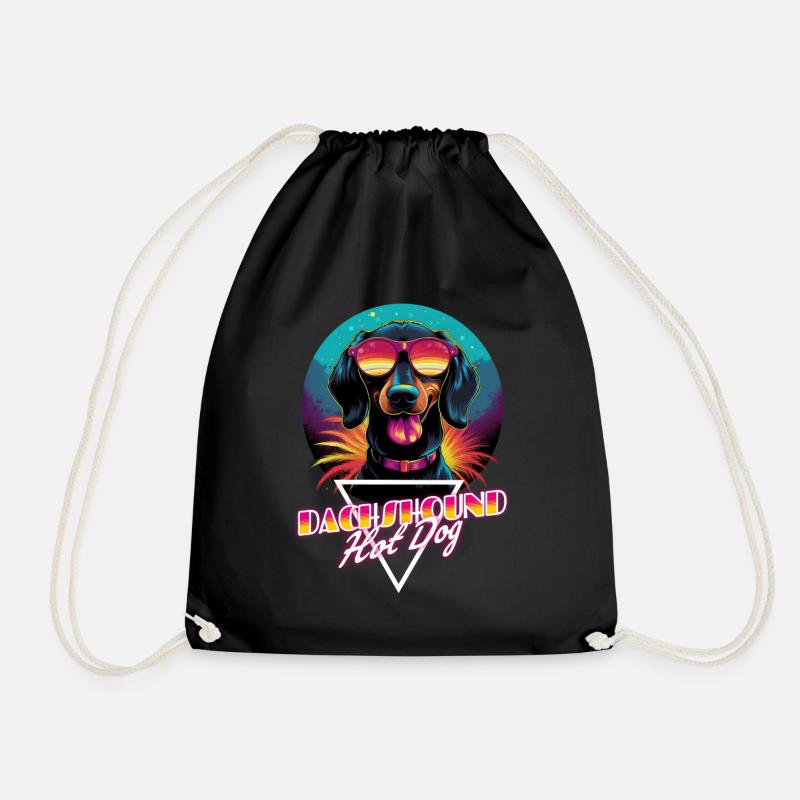 Retro Wave Dachshound Hot Dog Shirt - Turnbeutel - Schwarz