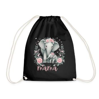 Mama Heart Floral Wreath Elephant Baby Shower - Turnbeutel - Schwarz - Vorne