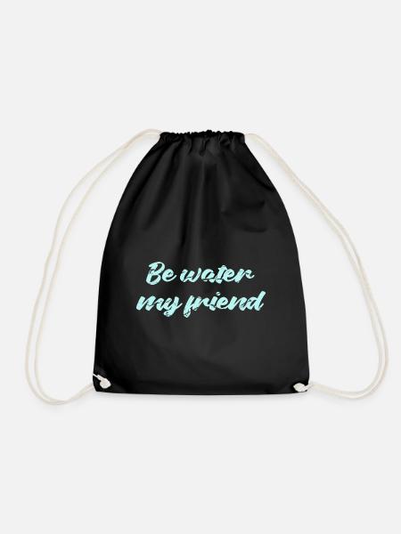 Water Friend Lee Jun Fan Bruce, Martial Arts Saying - Drawstring Bag - black
