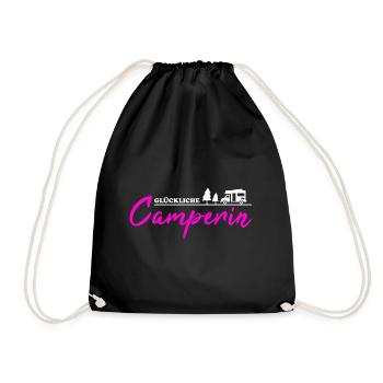 Camping echt glückliche Camperin Geschenkidee - Turnbeutel - Schwarz - Vorne