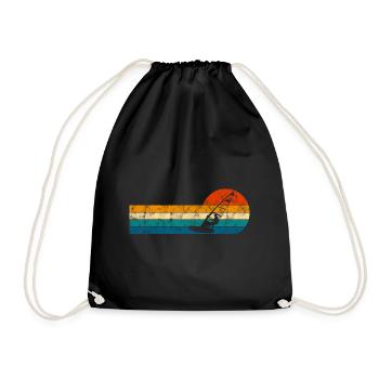Windsurfer Windsurfing Windsurfing Retro Surfing - Drawstring Bag - black - Front