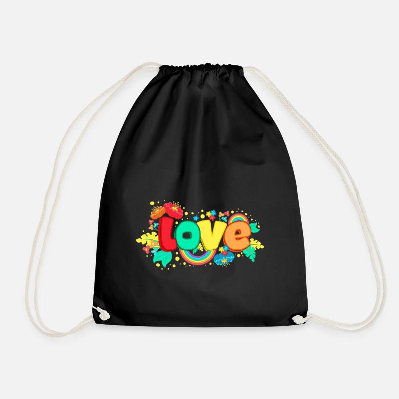 Love and flowers - Drawstring Bag - black