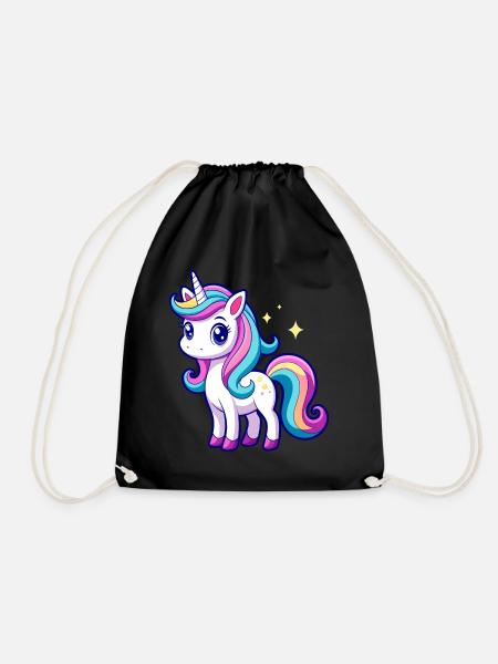 Süßes Regenbogen-Einhorn - Turnbeutel - Schwarz