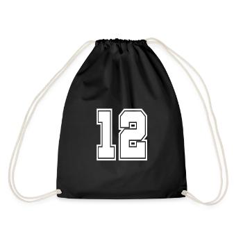12 Rückennummer Collegestyle Football Fußball Zahl - Turnbeutel - Schwarz - Hinten