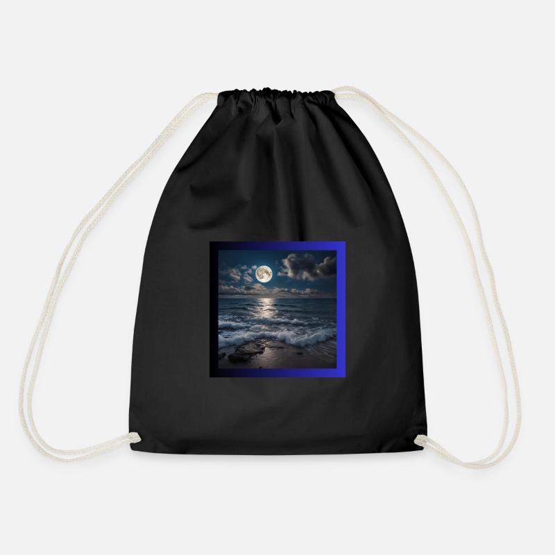 Vollmond mit Meer - Turnbeutel - Schwarz