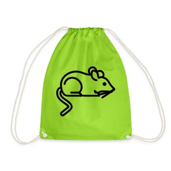 Mouse Icon - Simple Black Outline Design - Drawstring Bag - neon green - Front