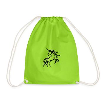 Minimalist Unicorn Line Art - Drawstring Bag - neon green - Front