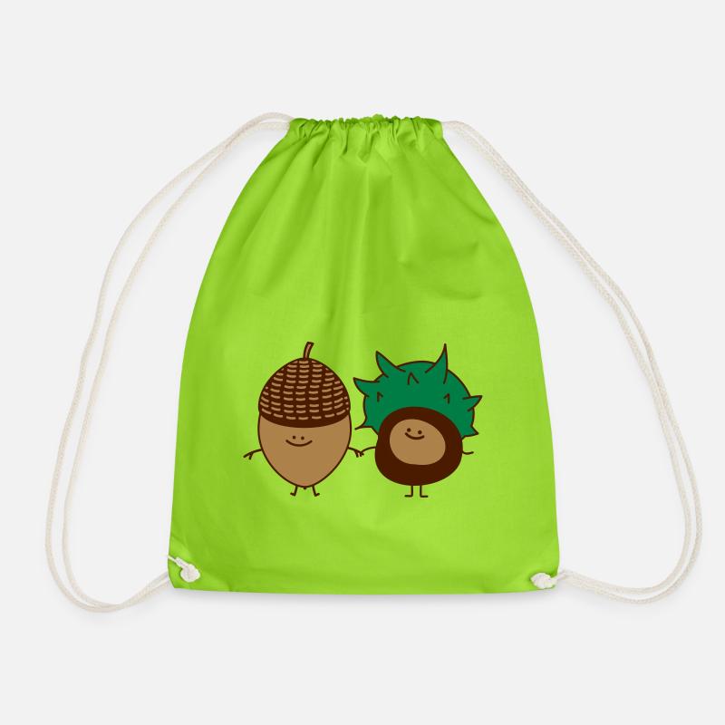 Acorn and chestnut - Drawstring Bag - neon green