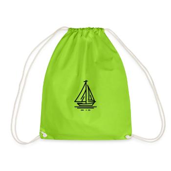 Minimalist Sailboat Line Art - black - Drawstring Bag - neon green - Front