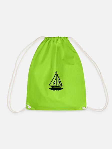 Minimalistische Segelboot Line Art - schwarz - Turnbeutel - Neongrün