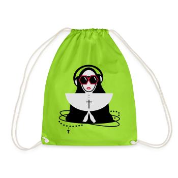 The nun with sunglasses and headphones - Drawstring Bag - neon green - Front