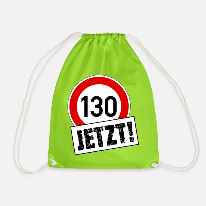 Tempo 130 Jetzt! Tempolimit Aufkleber - Turnbeutel - Neongrün