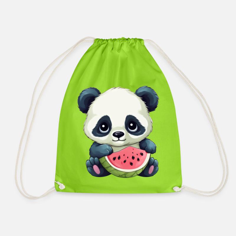 Süßes Panda mit Wassermelone - Turnbeutel - Neongrün