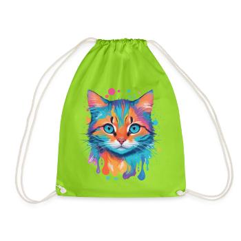Cute Cat - Drawstring Bag - neon green - Front