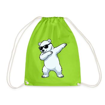 Dab Polar Bear Cartoon - Drawstring Bag - neon green - Front
