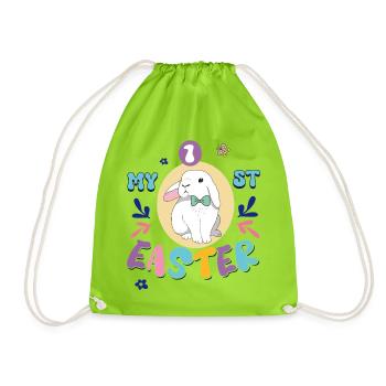 Mein erstes Ostern, süßer Hase mit Schleife - Turnbeutel - Neongrün - Vorne