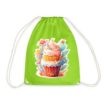 Flower Cupcake - Drawstring Bag - neon green - Front
