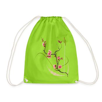 Japanese Plum Blossom Zen Style - Drawstring Bag - neon green - Front