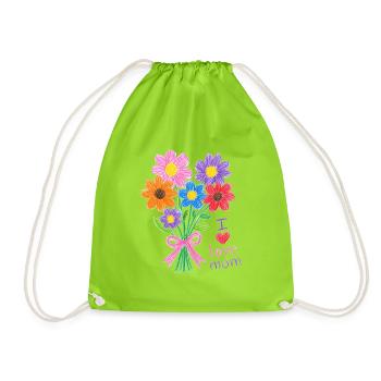 Bleistiftstrauß für Mama - Turnbeutel - Neongrün - Vorne