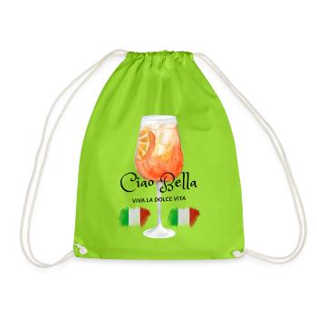 Italian Sunset Aperitivo Glass - Drawstring Bag - neon green - Front