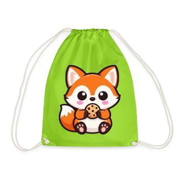 Süßer Fuchs mit Keks Cartoon Chibi Kawaii - Turnbeutel - Neongrün - Vorne