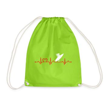 Surfing Girl Heartbeat EKG Beach Lover Girl - Drawstring Bag - neon green - Front