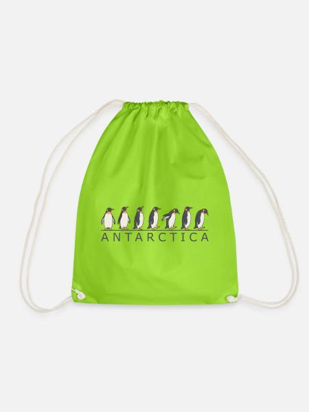 Familienurlaub in der Antarktis: Pinguine in der A - Turnbeutel - Neongrün