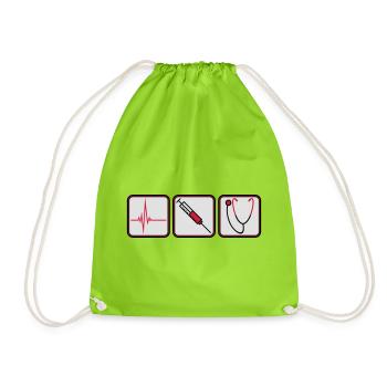 arzt 3 button spritze logo Stethoskop abhoeren her - Turnbeutel - Neongrün - Vorne