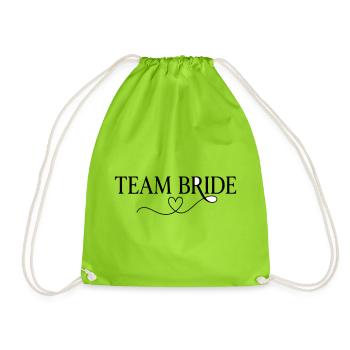 Team Bride Herz Design – JGA Braut Crew Outfit - Turnbeutel - Neongrün - Vorne