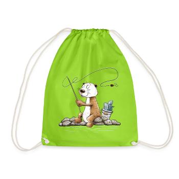 Droll Angler Otter Fishing MODARTIS - Drawstring Bag - neon green - Front