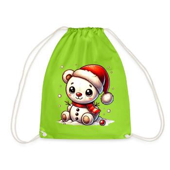 Schneemann-Bär mit Mütze - niedliches Wintermotiv - Turnbeutel - Neongrün - Vorne
