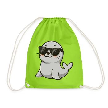 Cool otter with sunglasses - Drawstring Bag - neon green - Front