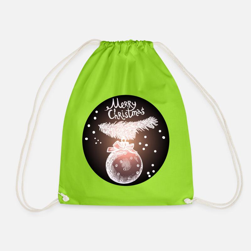 Weihnachtskugel mit Tannenzweig - Turnbeutel - Neongrün