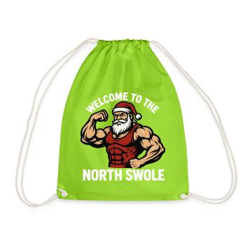 Welcome to the North Swole Funny Christmas Workout - Drawstring Bag - neon green - Front