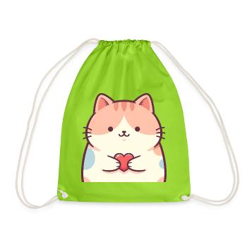 Cuddly Kitten Heart Cartoon Cat - Drawstring Bag - neon green - Front