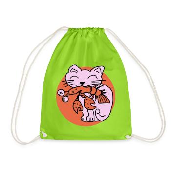 Katze frisst Krebs auf - Turnbeutel - Neongrün - Vorne